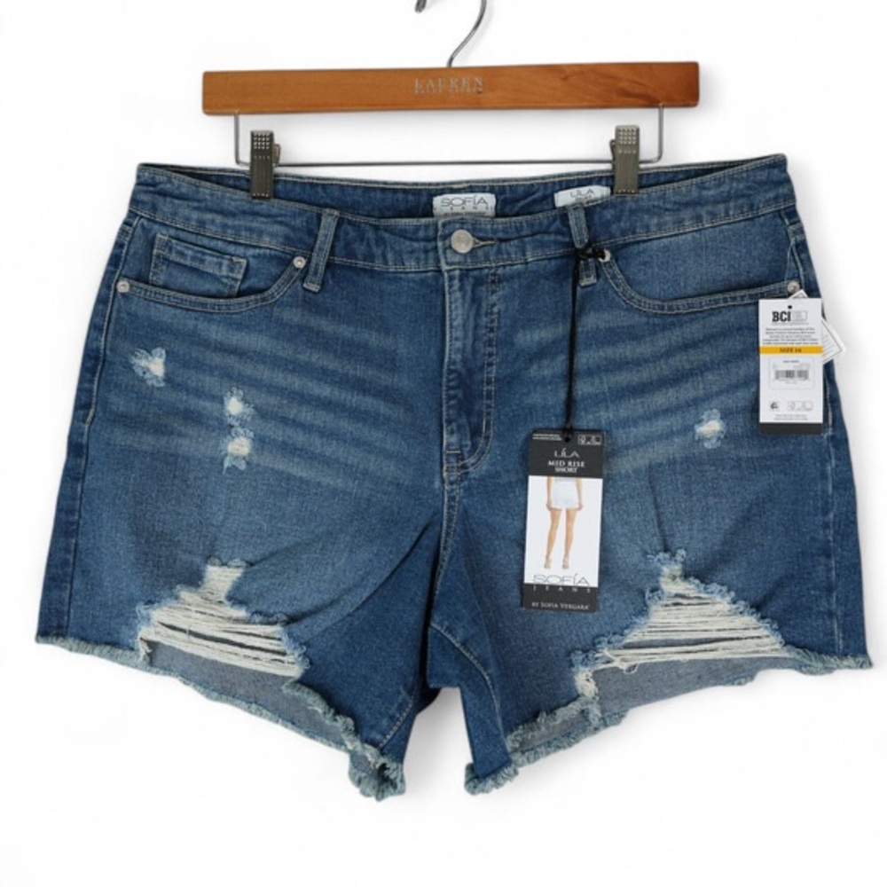 Blue Distressed Jean Shorts with Raw Hem